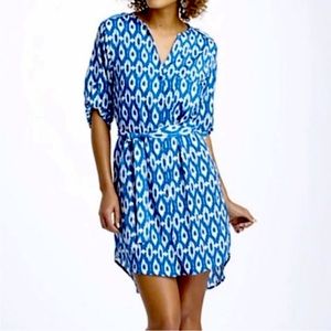 Maeve for Anthropologie blue and white ikat tie dress size small